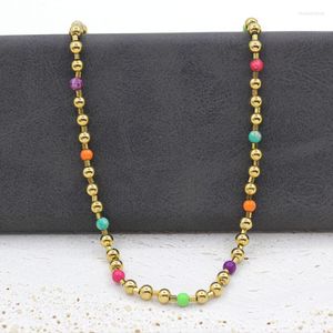 Chains Stainless Steel Gold-plated Beads Hand-pulled Chain Necklace Women's Fashion Jewelry Enamel Resin For Women