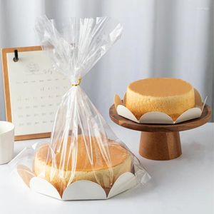 Gift Wrap 10Pcs Set 6/8inch Chiffon Cake Bread Packing Bags With Paper Tray Toast Dessert Baking Bakery Food Wrapping Bag