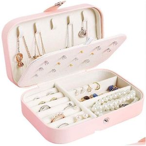 Jewelry Boxes Protable Pu Leather Jewelry Box Necklace Ring Earrings Storage Organizer Double Layer Holder Travel Cosmetics Beauty Acc Dhovr