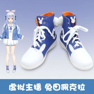 Anime Vtuber Hololive Usada Pekora Ayakkabı Özel Yapımı Mavi Beyaz Botlar Cadılar Bayramı Karnaval Partisi Cosplay Aksesuarları