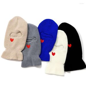 Beralar Tek Delik Nakış Yüzü Koruma Soğuk Erkekler Balaclava Kış Sıcak Örgü UNISEX BINGING KAYAK KAPAK BEANIE