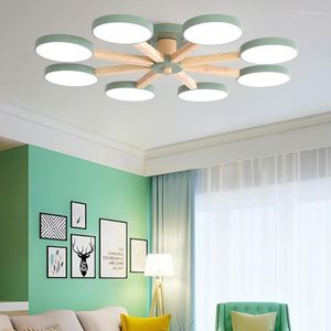 Ceiling Lights Modern Wooden Light For Living Room 3/6/8 Indoor Led Luminaire Suspension Decoration Bedroom Hanglamp