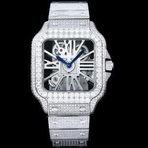 Полные бриллиантовые полые часы Мужские кварцевые часы 39,8 мм со стальным браслетом с бриллиантами Деловые наручные часы Montre de Luxe