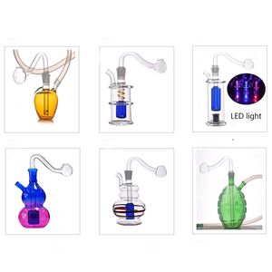 Hot Selling Pocket Smoking Water Pipe 10mm Female Mini Glass Oil Burner Bong Shisha Colorful Heady Recycler Dab Rig mit Oil Nail Bowl und Hose 10styles for Option