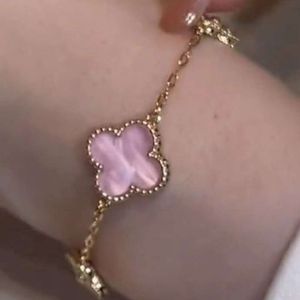 Clover Designer Pink Plate Four Leaf Micro Inlaid with Zircon Small Fresh Sweet and Lovely Womens Style Lucky Grass Bracelet