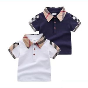 Hemden Baby Jungen Hemd Umlegekragen T-Shirts Sommer Kinder Kurzarm Kariertes T-Shirt Gentleman Stil Kinder Baumwolle Lässig zu Dhz24