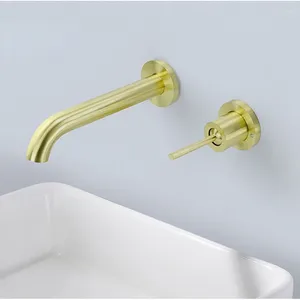 Bathroom Sink Faucets Wall Mounted Basin Faucet Brush Rose Gold Water Tap In-wall Chrome Black Single Lever