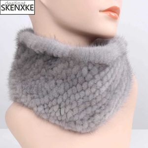 Scarves 2023 New Women Winter Real Mink Fur Scarves headbands Good Elastic Knitted Natural Mink Fur Scarf Thick Warm Lady Fur Ring ShawlL231104