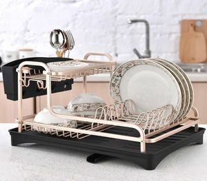 Aluminium Alloy Dish Rack Kitchen Organizer Storage Drainer Drying Plate Shelf Sink Supplies Knife and Fork Container 2203288248296