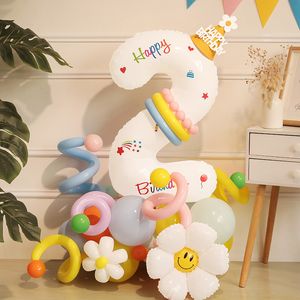 Inne imprezy imprezowe dla chłopca dziewczyna kolorowa biała 1 2 3 4 5 6 7 8 9 0 Numer Pastel Balloon Column Zestaw Kolumna Pierwsza jeden 2 lata Dekoracja urodzinowa 100 dni 230404