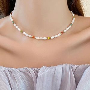 Choker Minar Bunte natürliche Muschelkristallstrang-Perlenhalsketten für Frauen Großhandel mit 14 Karat echtem vergoldetem Kupfer
