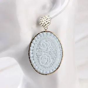 Dangle Earrings ZWPON Oval Shape Machine Embroidery Rose Flower Lace Fashion Tatting Jewelry Wholesale