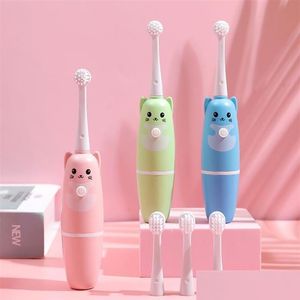 Smart Electric Toothbrush Childrens Tecknad mönster Barn med mjukt ersättning Head209R295M Drop Leverans Electronics OT7JW