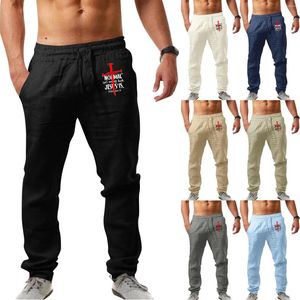 Calça masculina garoto interno grande e alto esportes masculinos moda casual linho de linho de linho em tamanho grande