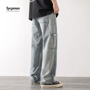 Men's Pants Loose Street Style Straight Cargo Jeans Men Fashion Brand Wide Leg Overalls Retro Trend Leisure Youth Denim Baggy 230403