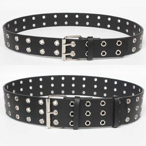 Suspenders Ultra wide waistband double row buckle eye-catching women's black decorative rivet fashionable belt trend