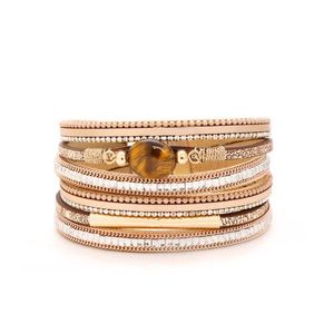 Braccialetti da tennis multistrato occhio di tigre naturale tubo avvolgente bracciale in pelle fibbia magnetica gioielli fatti a mano con polsini Boho per donne ragazze regalo