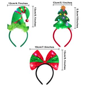 Weihnachtsdekorationen, LED-Stirnbänder, Feiertagsbeleuchtung, Kostüm-Stirnband, Rentier-Schleife, Elfen-Kostüme, Haarbänder für Partybevorzugung, Drop Delive Amekr