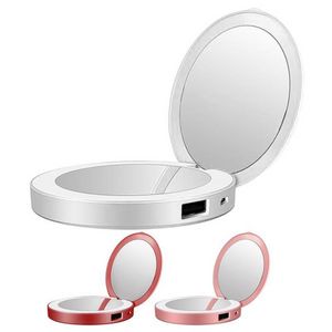 Makeup Compact Mirrors LED Mini Makeup Mirror Hand Hold Fold Liten Portable USB Cosmetic125