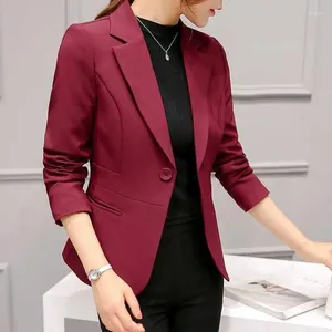 Kvinnors kostymer Fashion Blazers Pocket Jacka Solid Color Red Black Cotton Tyg Slim Fit Coat Spring Autumn Jackets Ol Ladies Suit