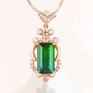 Collana Donna Gioielli Cristallo verde Tormalina zircone Ciondolo con diamanti Collana in oro rosa Regalo di compleanno