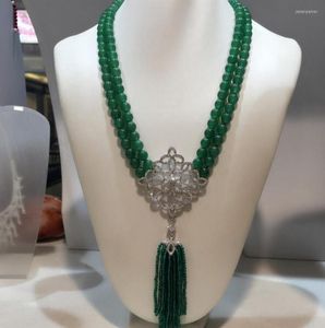 Chains Fashion Jewelry Style 2rows Green Stone Tassel Necklace Micro Inlay Zircon Accessories Clasp