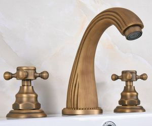 Banyo lavabo muslukları çift düğme çapraz tutamak retro pirinç yaygın havza musluk ve soğuk su musluk güverte monte 3 delik Dan068