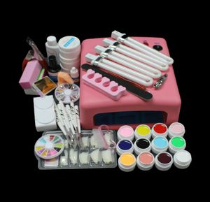 Conjunto inteiro de manicure para unhas EM93 Pro 36W UV GEL Rosa Lâmpada 12 cores Kits de ferramentas de arte Sets5343441