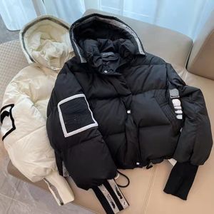 Women Designer Down Jackets Beige and Black Available Hooded Lantern Sleeve Fashion Down Coat