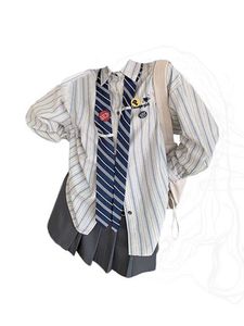 2023 Herbst Frauen Neue Vintage Striped Patchwork Over-shirt Baggy Langarm Oversize Weibliche Blusen Design Adrette Chic