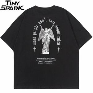 Erkekler Tişörtler Erkekler Tişört Hip Hop Sokak Giyim Heykel Mektubu Baskılı T-Shirt Harajuku Pamuk Günlük Kısa Kollu Tshirt Üstler Tees Siyah 230404