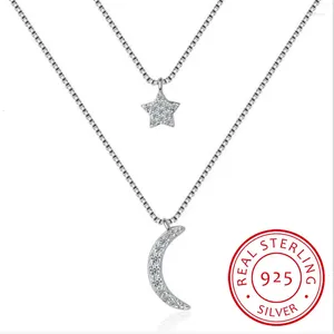 Wisiorki Korea 925 Sterling Srebrna gwiazda księżyca Naszyjnik łańcuchowy naszyjniki Choker Kołnierz biżuterii