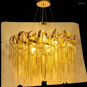 Ljuskronor Post Modern Metal Chain Tassels Chandelier Luxury Art Decor Hanging Light for Living Room Bedroom Model Villa Luster Lamp