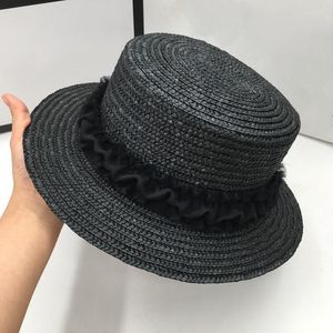 Wide Brim Hats Talent Straw Original Web Celebrity Female Woven Shade Sunscreen Flat Bow French Lace FlowersWide