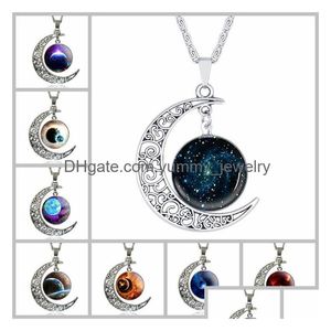 Pendanthalsband 64 Styles Sier Moonstone Necklace Owl Flower Tree of Life Cabochon Glass Charms Moon and Star Pendant Halsband för DHGAM