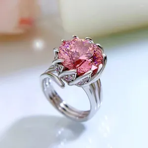 Küme halkaları bahar qiaoer 925 gümüş 7.5ct çiçek kesim laboratuvar pembe safir yüksek karbon elmaslar alyans güzel mücevher