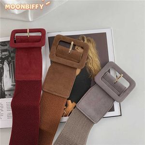 Belts Suede Belts for Womens Belt Elastic Lady Clothes Korean Style Buckle Elastic Wide Belt All-match Clothes Decor 2022 Z0404