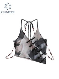 Женские танки Camis Женщины эстетизируют от плеча винтаж винтаж Y2K Streetwear Fashion Ladies Halter Sects Vests Sexy Backless Camisole 2022 Summer P230322