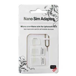 1000pcs/Lot 4 i 1 Nano Micro SIM -korttillbehör Adapter EJKT PIN FÖR IPHONE 5 för iPhone 4 4S 6 Samsung S4 S3 Retail Box