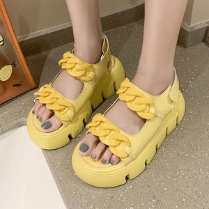 Sandalen Rimocy Retro Chain Chunky Platform For Women 2023 Thick Bottom Gladiator Shoes Woman Summer Yellow Heels Alias Mujer