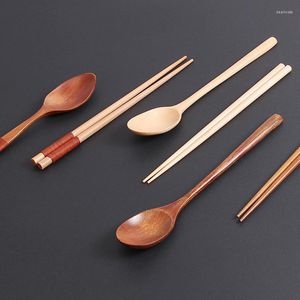 Учебные посуды наборы портативных деревянных палочек для шлюпсов Spoon Set Set Mustable Японского стиля посуда для домашнего офиса.
