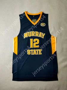 Envio dos EUA Murray State Racers College Ja Morant 12 Azul marinho Camisa de basquete masculina JerseysTodos os tamanhos costurados S-XXL de alta qualidade