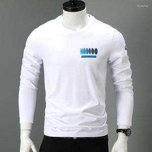 Men's T Shirts Men T-Shirts White Crewneck Long Sleeve Geometry Printed Tees Tops