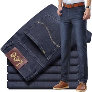 Herr jeans vår sommar tunt denim smal fit europeisk amerikansk high-end märke små raka byxor xl890-5