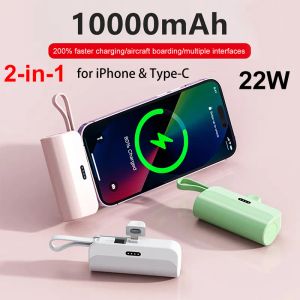 Mini Power Bank 10000mAh Portable Mobiltelefonladdare Extern Battery Power Bank Plug Type-C för iPhone Samsung Huawei