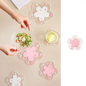 Table Mats 2#Japanese-style Home Silicone Mat Girl Heart Cute Non-slip Bowl Cherry Blossom Tea Placemat Potholder