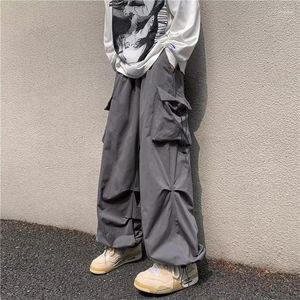 Pantaloni da uomo Harajuku Elastico in vita Big Pocket Cargo Uomo Streetwear Primavera Autunno Pantaloni larghi a gamba larga Colore solido Oversize Baggy Y2k