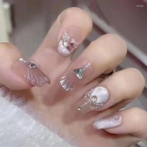 False Nails 10st Handmade Press On Medium Mermaid Cat Eye Decoration Wearable Full Cover Fake Artificial Nail Tips Art Art