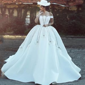 Off The Shoulder Wedding Dress Princess Boho Women Sweetheart Gorgeous Long Sleeves Lace Appliques Pleats A-Line Bridal