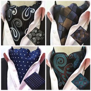 Bow Ties Men Classic Polka prickar Paisley Cravat Ascot Handkule Pocket Square Set BWTHZ0518